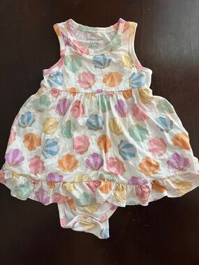 Posh Peanut White Shell Print Sleeveless Bodysuit Dress in Pastel Multicolor
